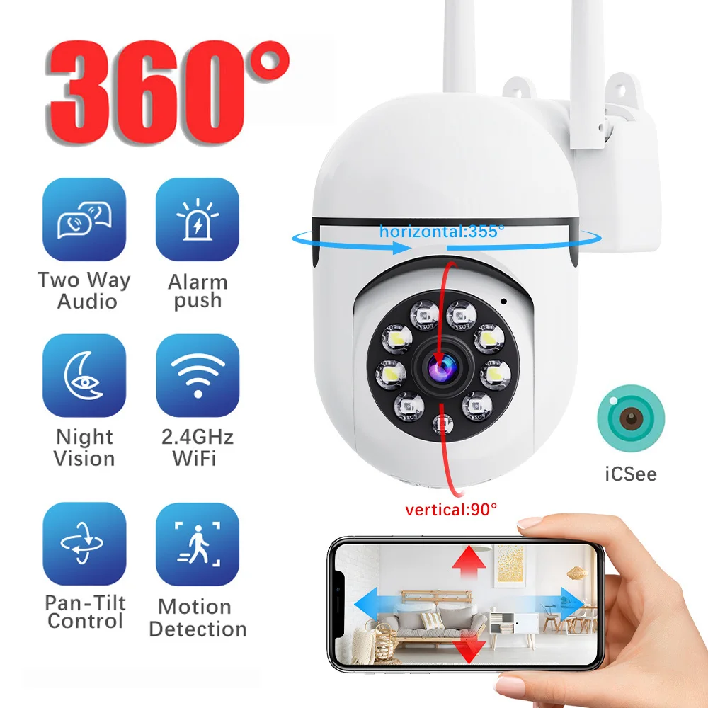 Wireless IP Camera 1080P HD WiFi Surveillance Camera Full Color Night Vision Security Camera 4x Digital Zoom Home Protection