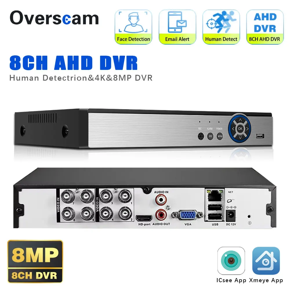 8MP XMEYE 4K 8CH AHD CCTV DVR Recorder Face Detection Hybrid Security System Analog Surveillance Video Recorder 8 Channel 5MP
