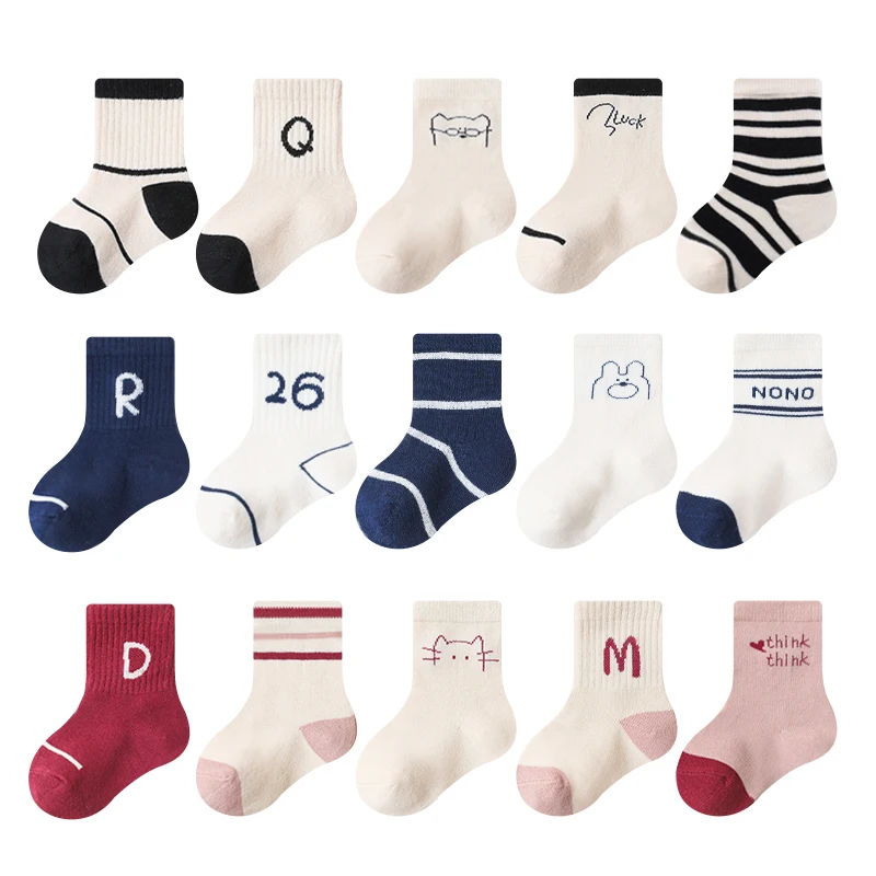 5 Pairs/Lot Spring New Cute Baby Socks Newborn Soft Combed Cotton Crew Socks Student Kid Boys Girls 0-8T School Socks For Summer