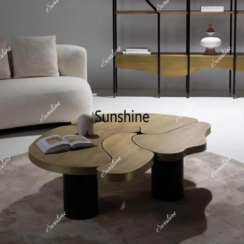 

Modern light luxury living room high-end stainless steel coffee table