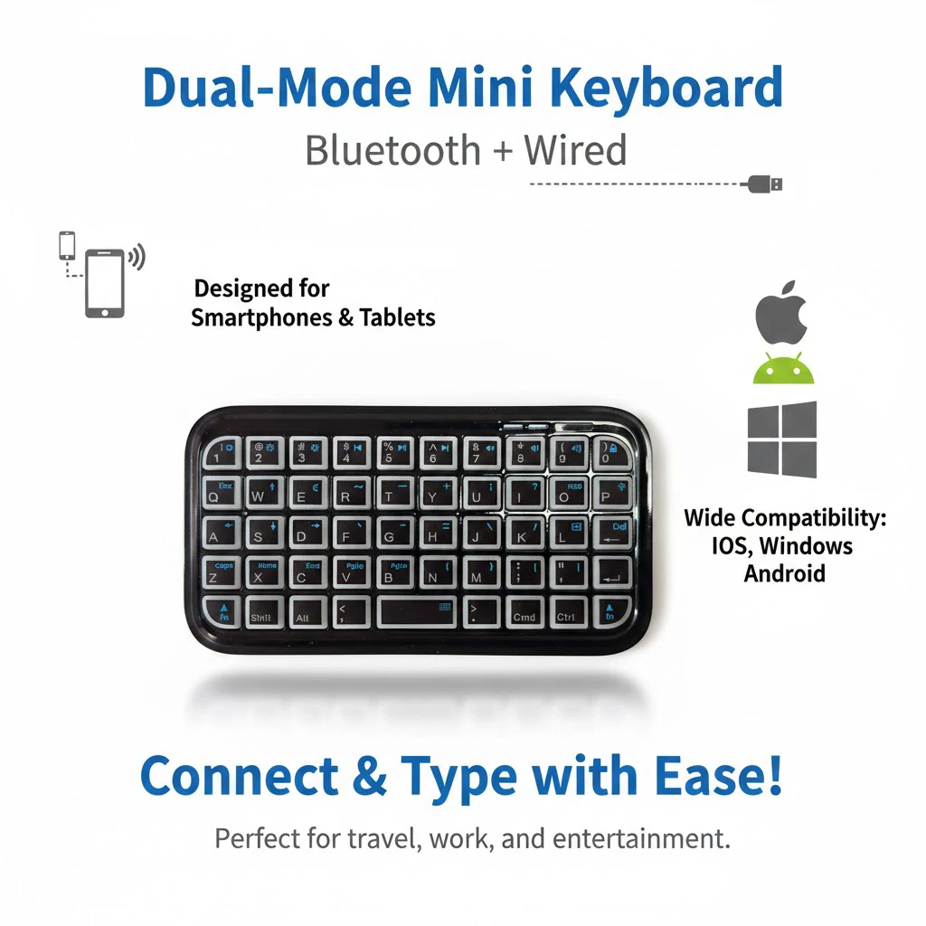Wireless Dual-mode Bluetooth 5.0 Keyboard Rechargeable Type-C Port Travel Size Keypad 49 Keys Keyboard for Tablets Smartphone