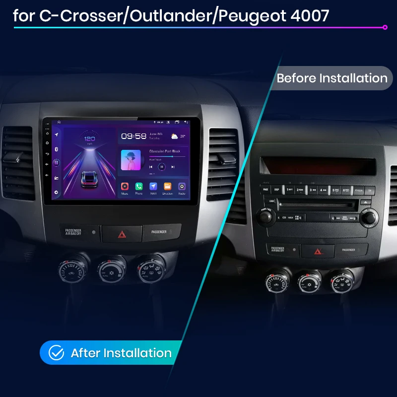 Junsun V1 AI Voice Wireless CarPlay Android Auto Radio for Mitsubishi Outlander xl 2 2005-2011 for Citroen C-Crosser 4G Car