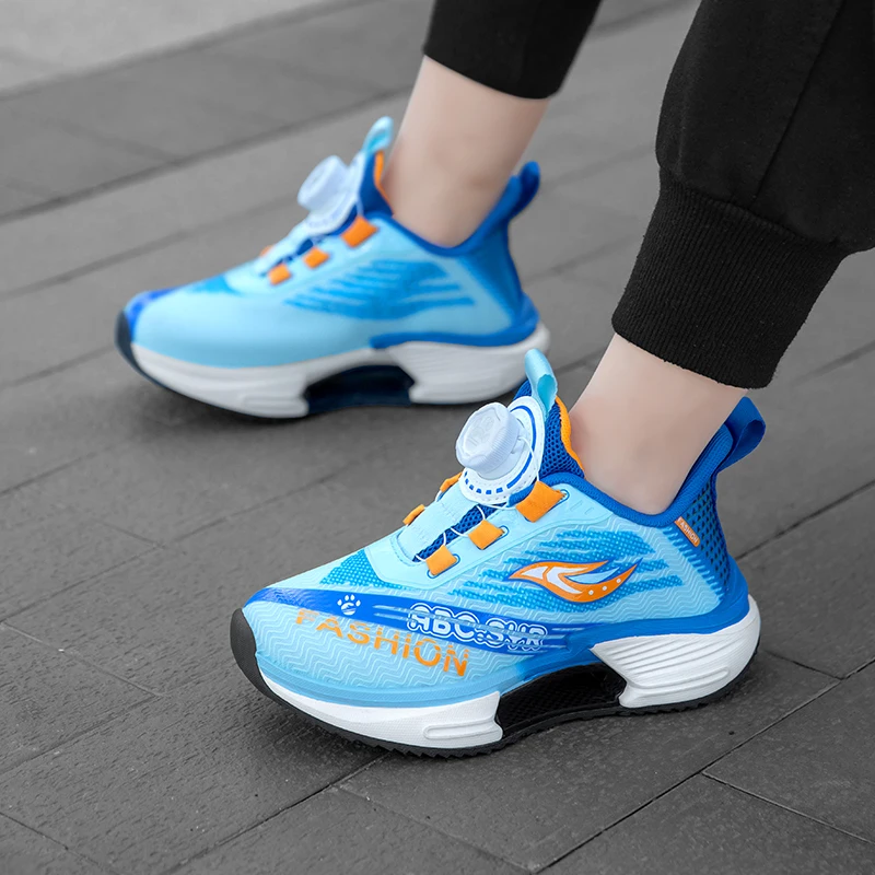 

2025 New children's mesh breathable rotating button shock-absorbing basketball shoes and student sports running shoes