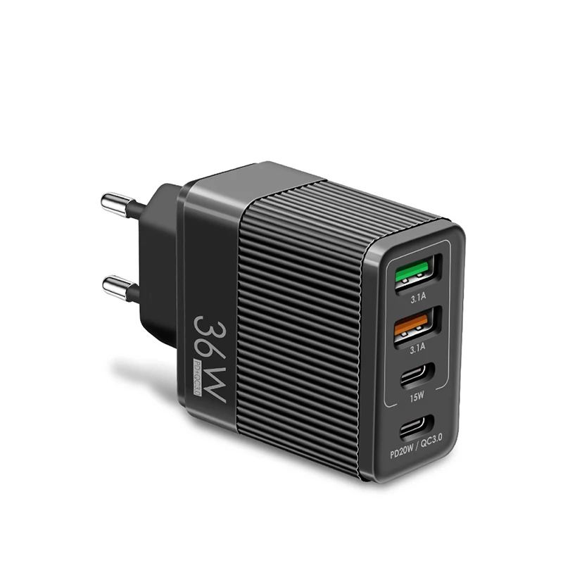 ที่ชาร์จ PD USB PD 36W 4พอร์ต, QC3.0คู่ USB + ชนิด C PD ชาร์จเร็วอะแดปเตอร์ชาร์จในรถยนต์ติดผนังปลั๊ก EU สำหรับ12 13 14 PRO MAX