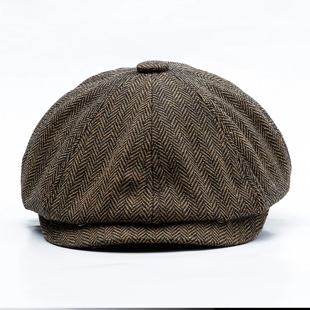British Newsboy Caps Men Retro Octagonal Hat Women Autumn Winter Detective Cabbie Beret Hat Herringbone Tweed Driver Flat Cap