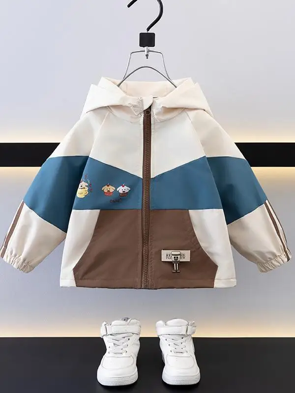

Sli Spring Autumn Hooded Jaet for Boys Thin Faionable Color Blo Baby Outwear Youthful Trendy Long Sve Coat