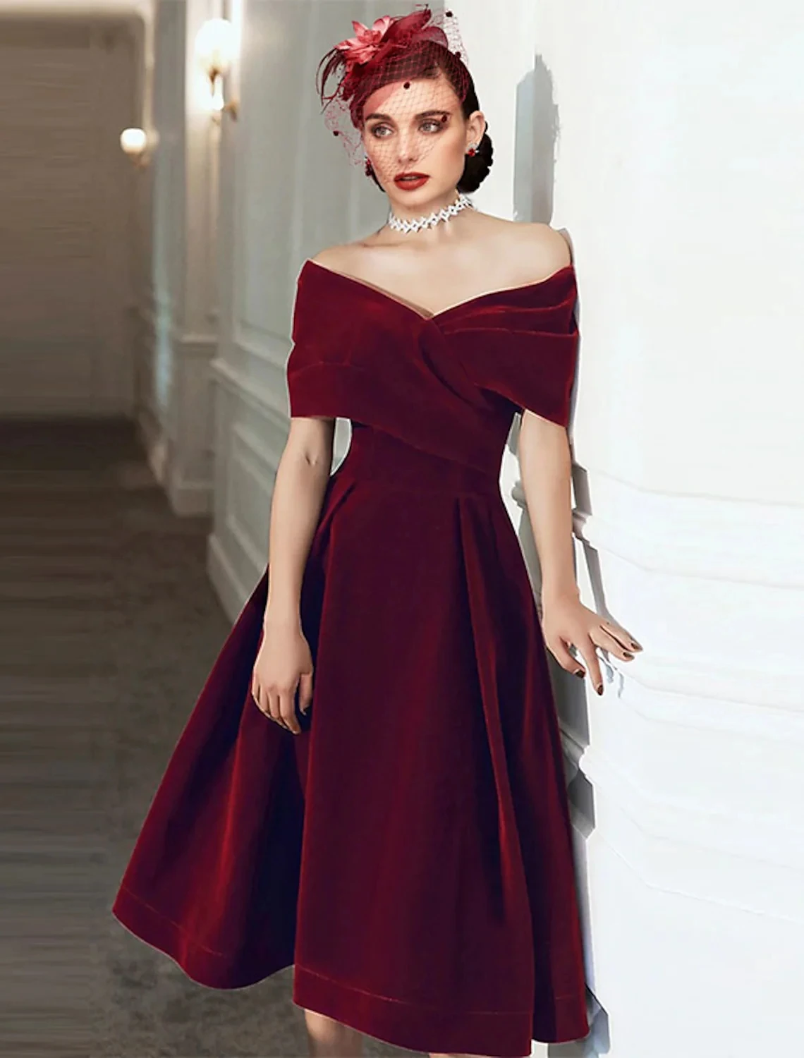 

Burgundy/Green Short Prom Dresses 2022 V-neck Sleeve Off Shoulder Velvet Cocktail Homecoming Birthday Party Gown Robes De Soirée