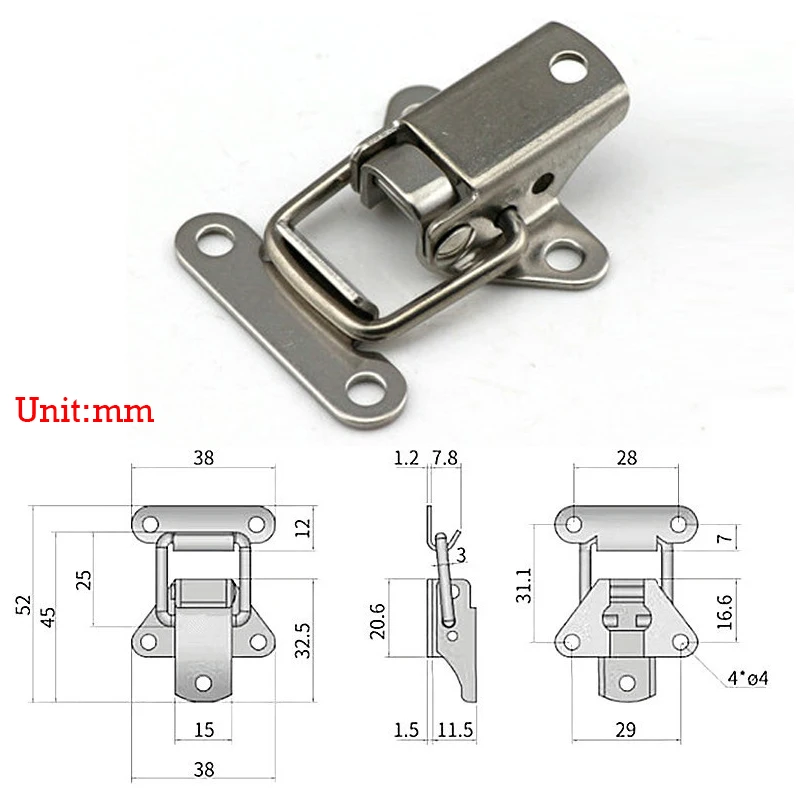 1/4Pcs Stainless Steel Mini Buckle Cabinet Door Trunk Toolbox Latch Metal Toggle Catch Lock Clasp Furniture Hardware Accessories - view 5