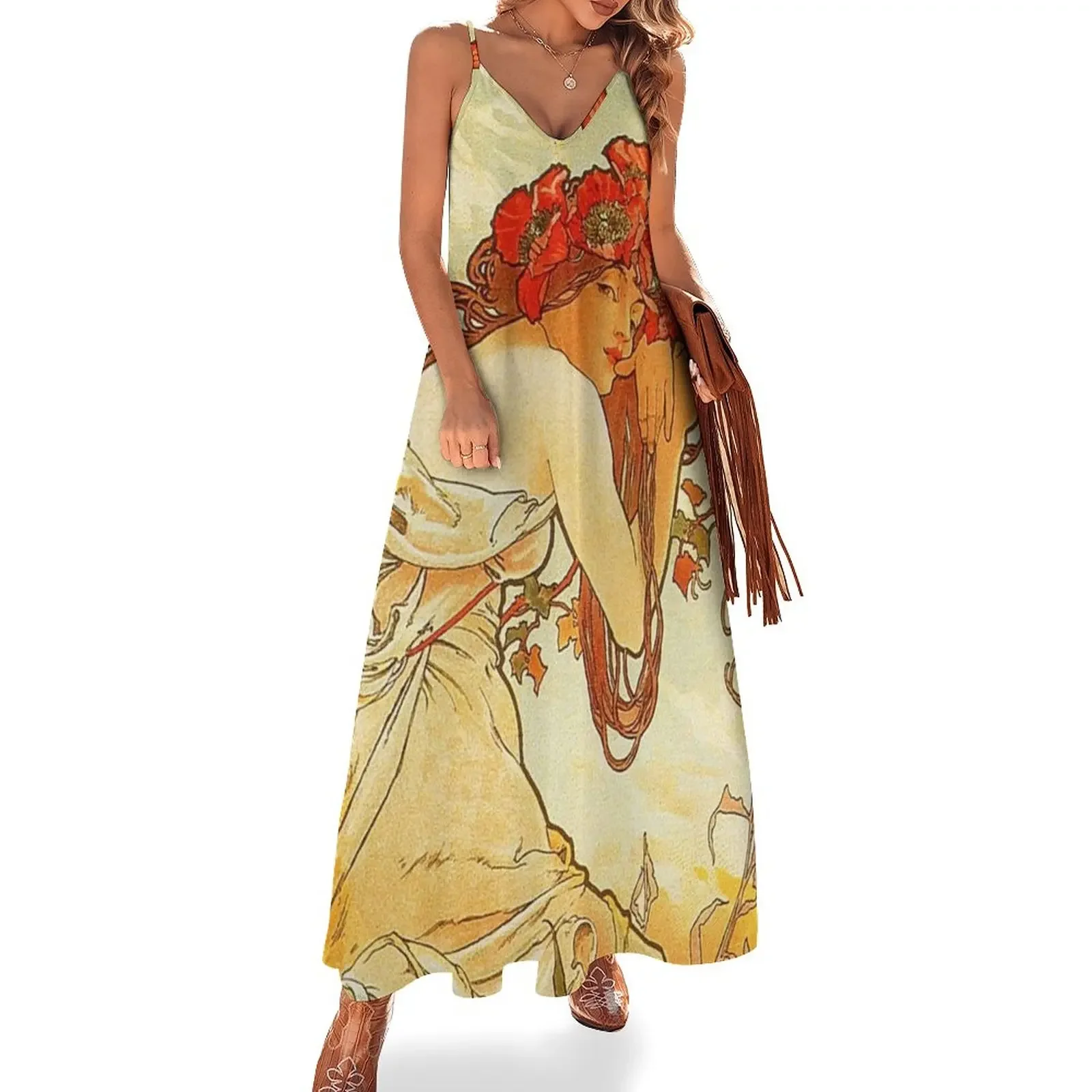 

HD. Summer, by Alphonse Mucha (1896) High Definition Sleeveless Dress long dresses for women Women long dress