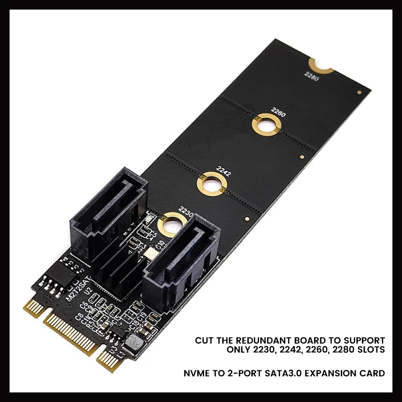 M.2 KEY-M NVME PCI-E To 2-Port Sata3.0 Expansion Card Adapter Card Drive-Free JMB582 Supports 2230 2242 2260 2280 Slots