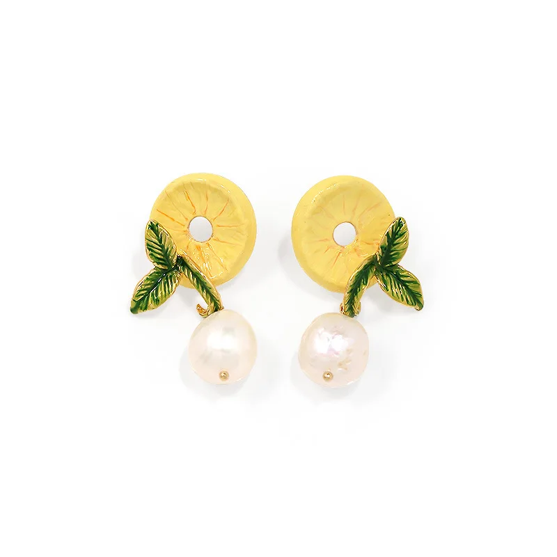 

Fashion Cute Lemon Freshwater Pearl Dangle Earring Necklace for Women Ins Internet Celebrity Fruit Earrings Jewelry Sets Gifts