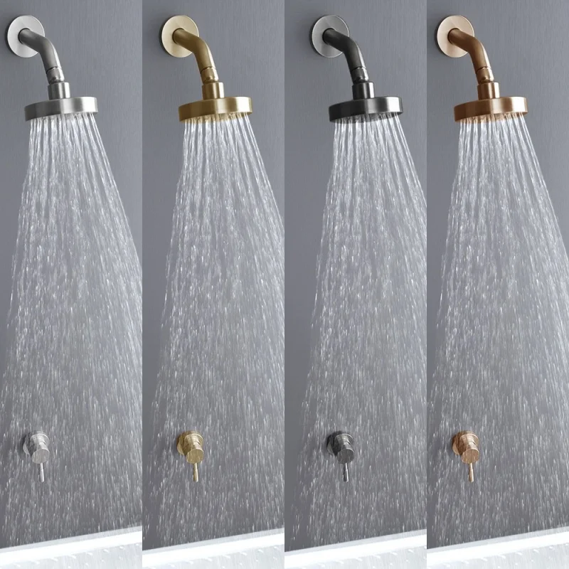 Brushed Gold Rose Gold Bathroom Faucet Shower Faucet Wall Mounted 4 Inch High Pressure Rainfall Mixer Shower Head Shower Set