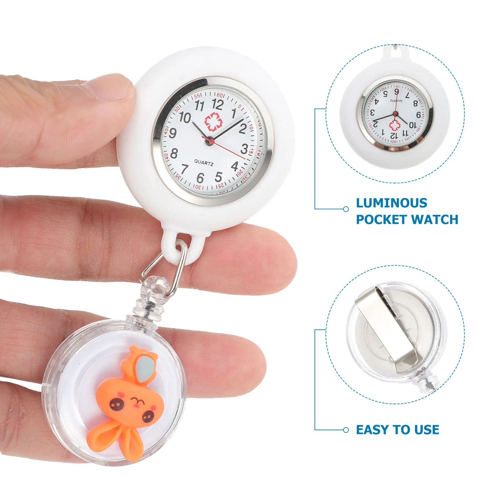 

1Pcs Cartoon Pocket Watch Rabbit Designed Hanging Watch for Nursing Medical Staff Gift Compact Retractable Chain Convenient Wear