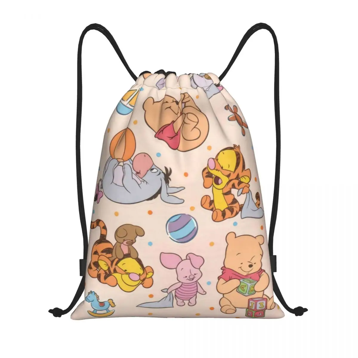 Custom Winnie Pooh Teddy Bear Drawstring Backpack Women Men Gym Sport Sackpack Portable Training Bag Sack