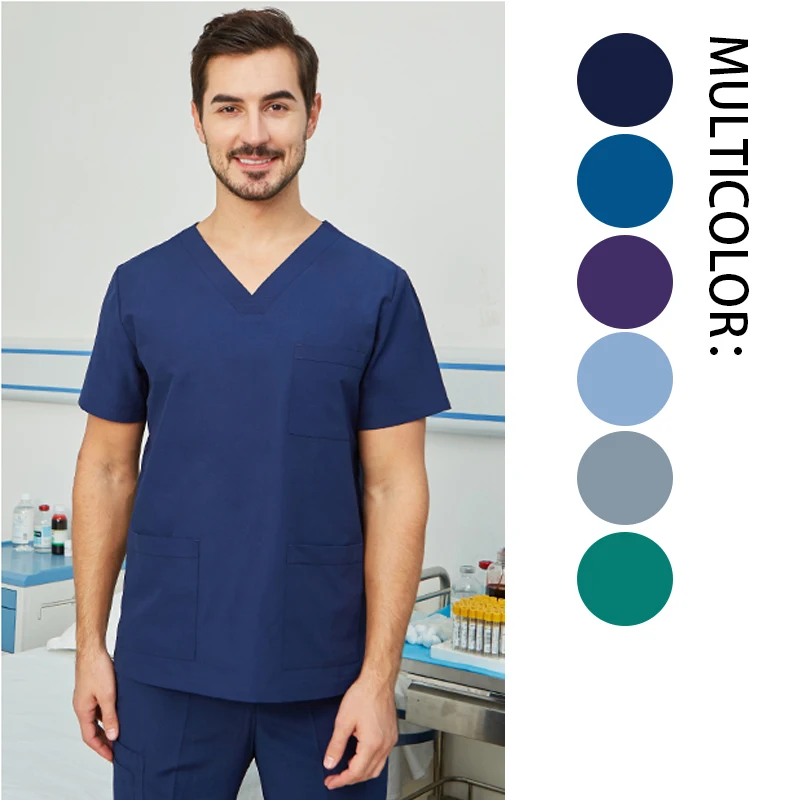 زي الطبيب الرجالي أطقم فرك الجراح الطبي للأسنان مساعد طب الأسنان ملابس العمل ملابس السلامة الصحية 8020