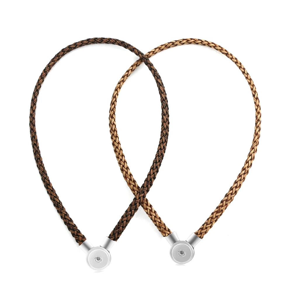 

Vocheng Handwoven Leather Rope Necklace for Women Men Snap Button Jewelry Collar 18mm Alloy Magnet Round Pendant Necklaces Gift