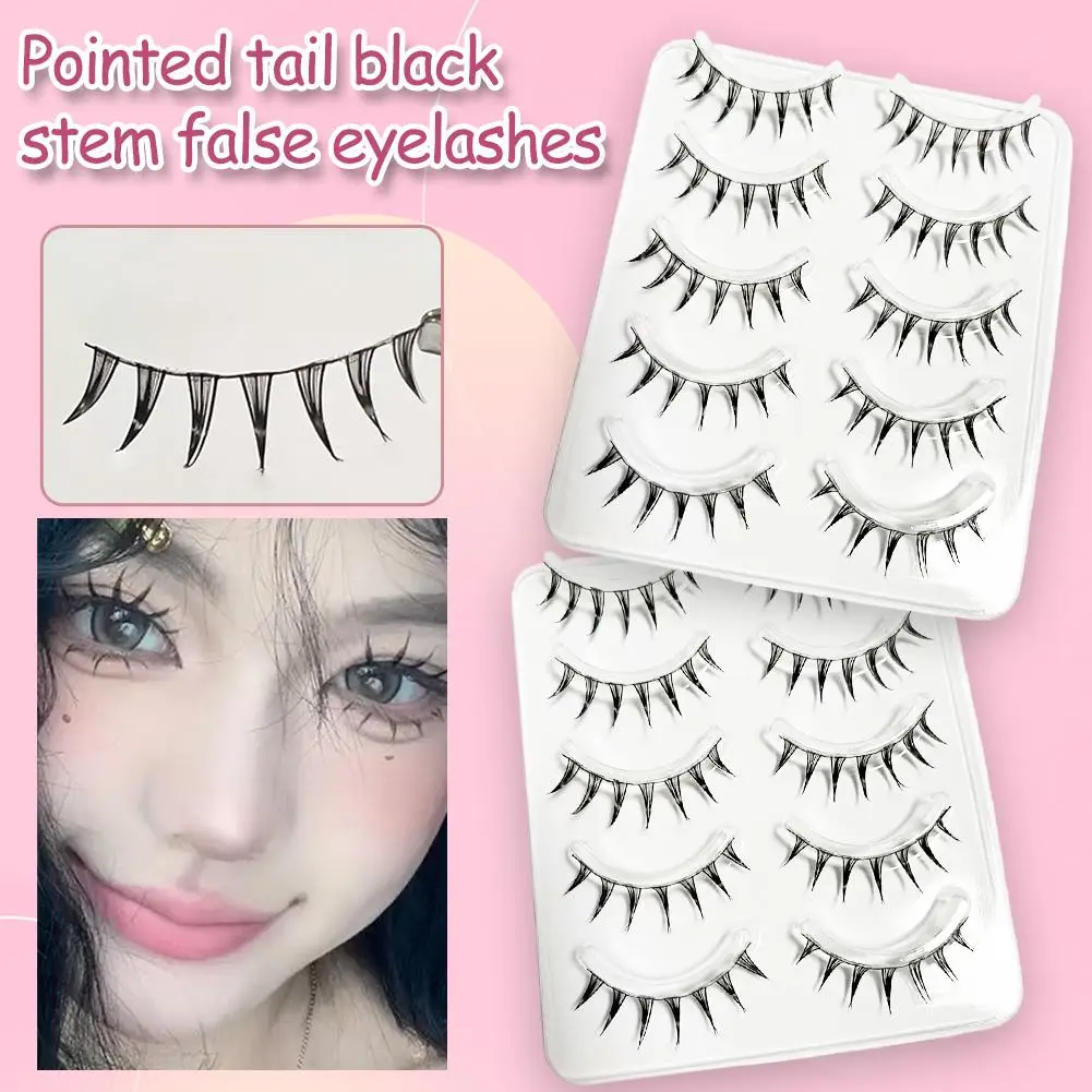 Pointed Tail Black Stem False Eyelashes Japanese Cosplay Wet Spiky Lashes For Women H7V0