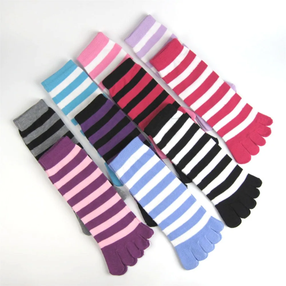 

3/6Pairs Cozy Colorful Female Women Fashion Floor Slippers Toe Separated Cotton Sock Stripe Full Toe Socks