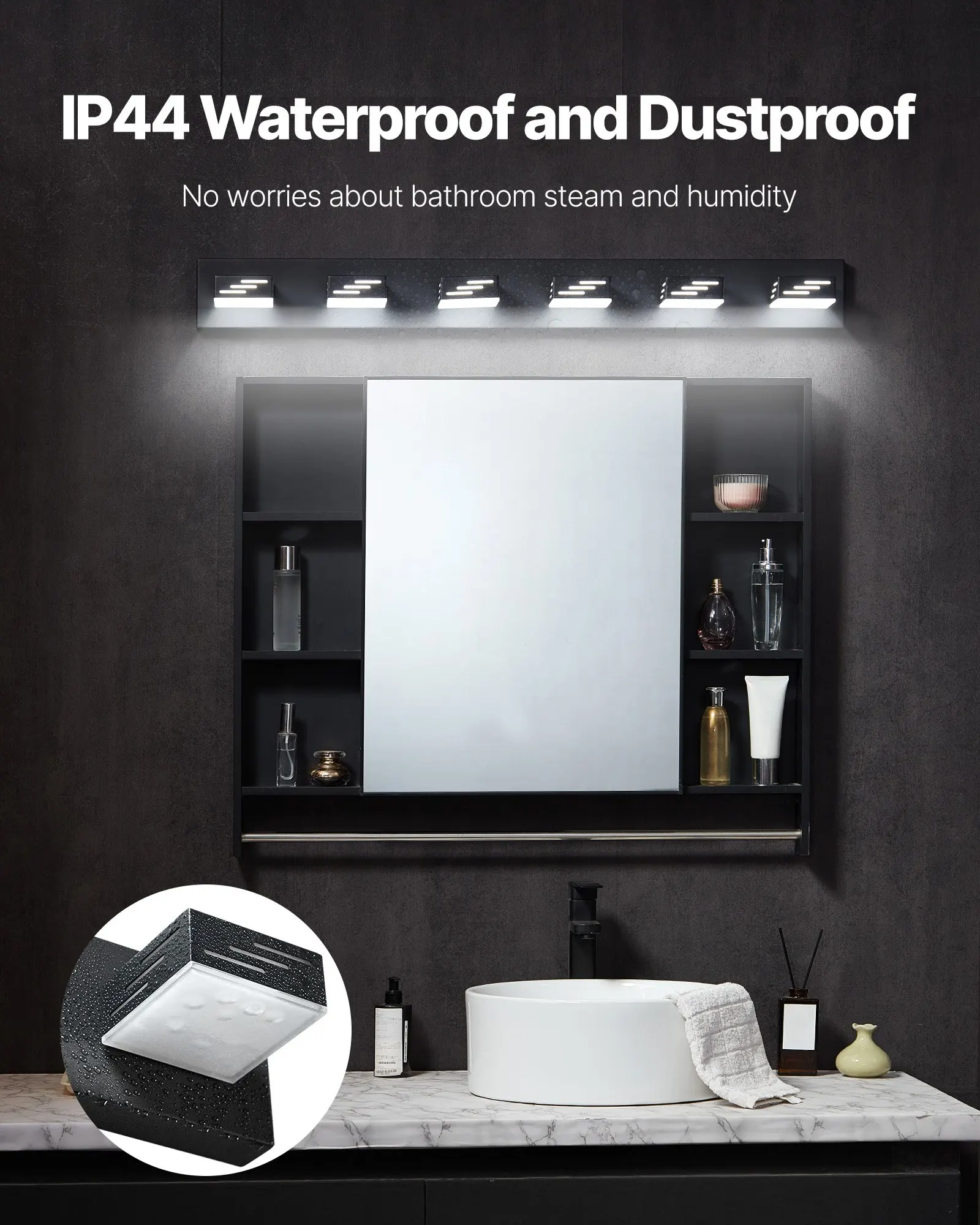 

6-Light LED Modern Vanity Light Fixtures, 40.35-Inch, Black Finish Bathroom Wall Lighting Fixture Over Mirror, With IP44 Waterproof, For Bathroom, Living Room, Bedroom, Hallway, Cool White 6000K