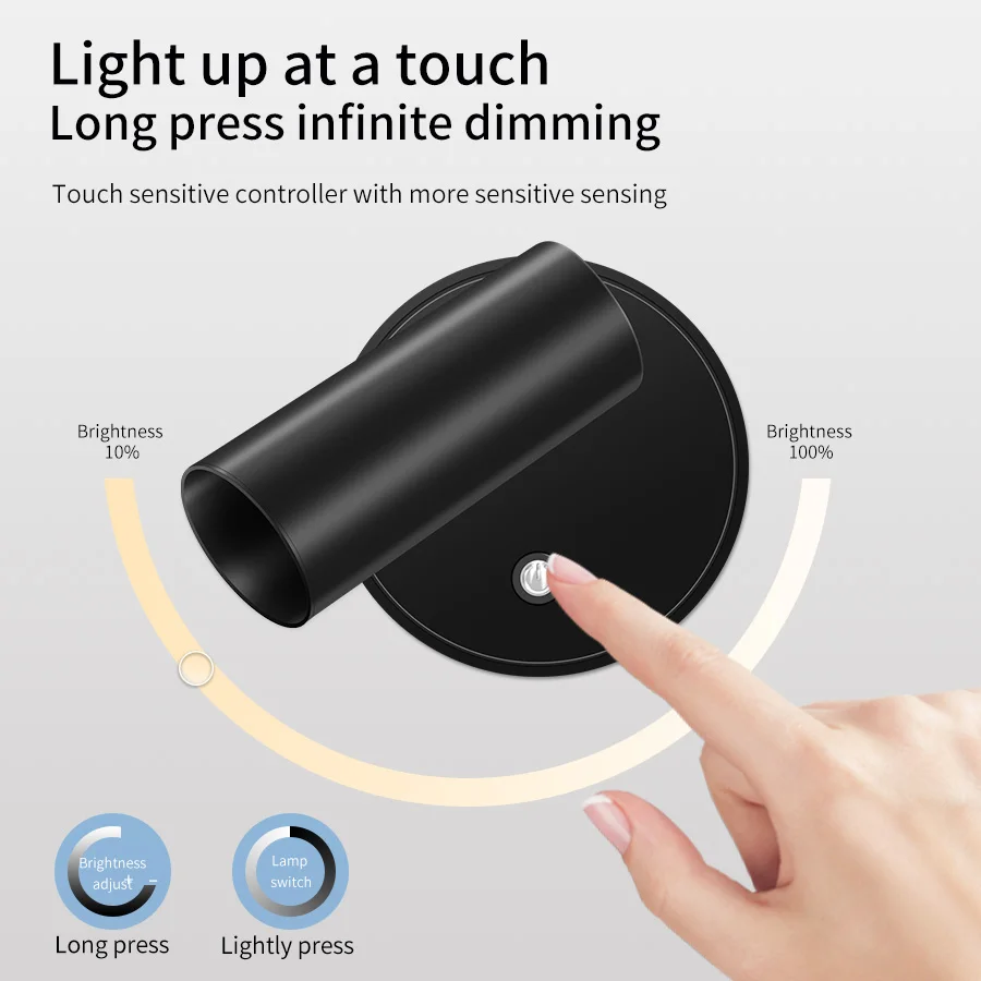 Magnetic LED Wall Lamp USB Rechargeable Touch Switch Wall Lights Spotlight Cordless Dimmable Bedroom Bedside Lamp Reading Light