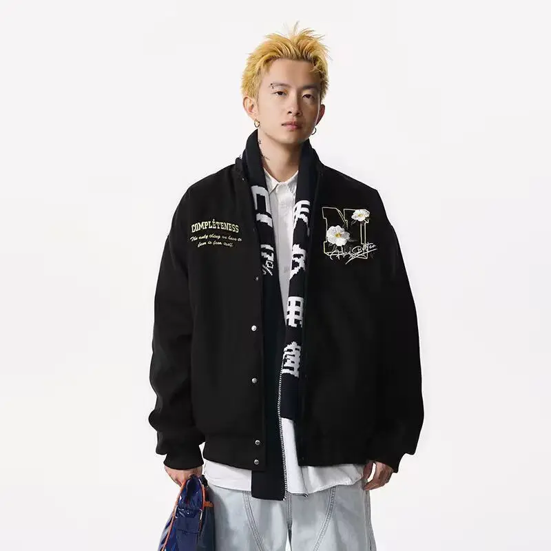 

American Sle Baseball Jaet ex Spring Autumn Loose Casual Retro Trendy Youth Couple's Jaet Stand Fit Long Sve