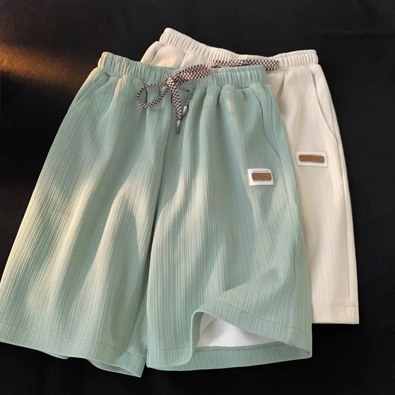 Summer Thin Shorts Women Men New Ice Loose Breathable Wide Leg Student Pants Embroidered Label Straight Casual Shorts Sweatpants