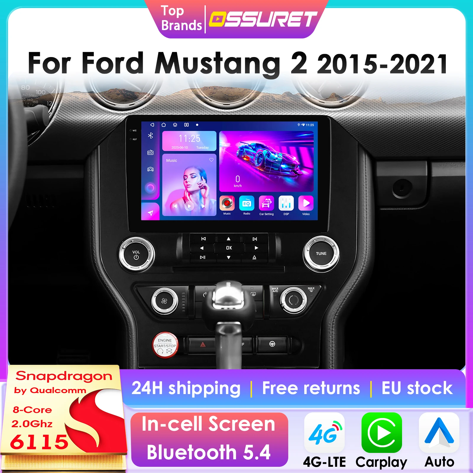 Image of 2Din 360-Kamera Android 14 Autoradio für Ford Mustang 2 2015-2021 Auto-Multimedia-Player Intelligenter Bildschirm Autoradio Carplay 6115