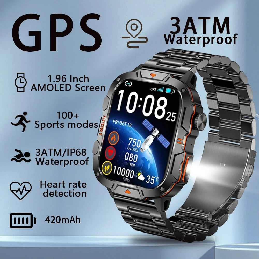 

Водонепроницаемые умные часы IP68, дисплей 1,96, Bluetooth-звонки, 420 мАч, монитор сердечного ритма, 100 спортивных режимов, управление камерой, спортивные часы