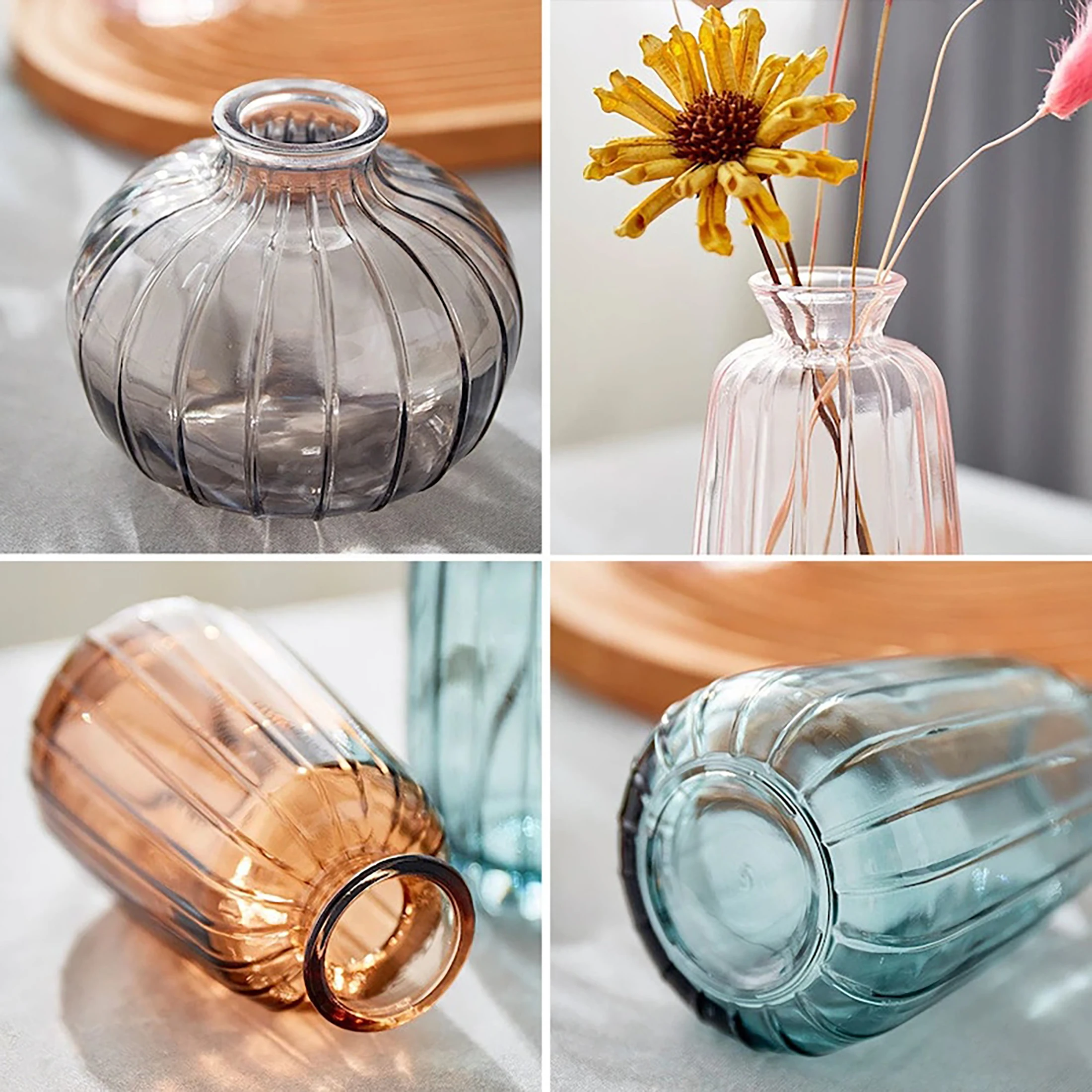 A Set of 3 Small Glass Vases Suitable for Home Decoration, Tabletop Decorations, and Hydroponic Plants