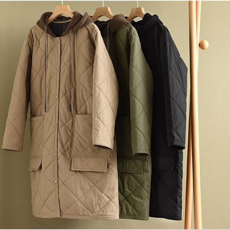 Oversized Hooded Winter Jacket Women Parka New Mid length Thicke Cotton Padded Coat Female Windbreakers Outerwear Cotton Clothes