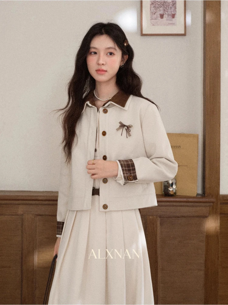 ALXNAN Shirt Dress Buttons Autumn Winter Patchwork Belt Woman Long Sleeve Dress Elegant Official Commuter Ladies Clothing L58127