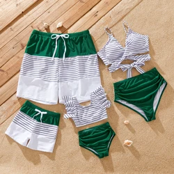 PatPat Family Matching Color Block Drawstring Swim Trunks or Stripe Cross Front Two-Piece Swimsuit