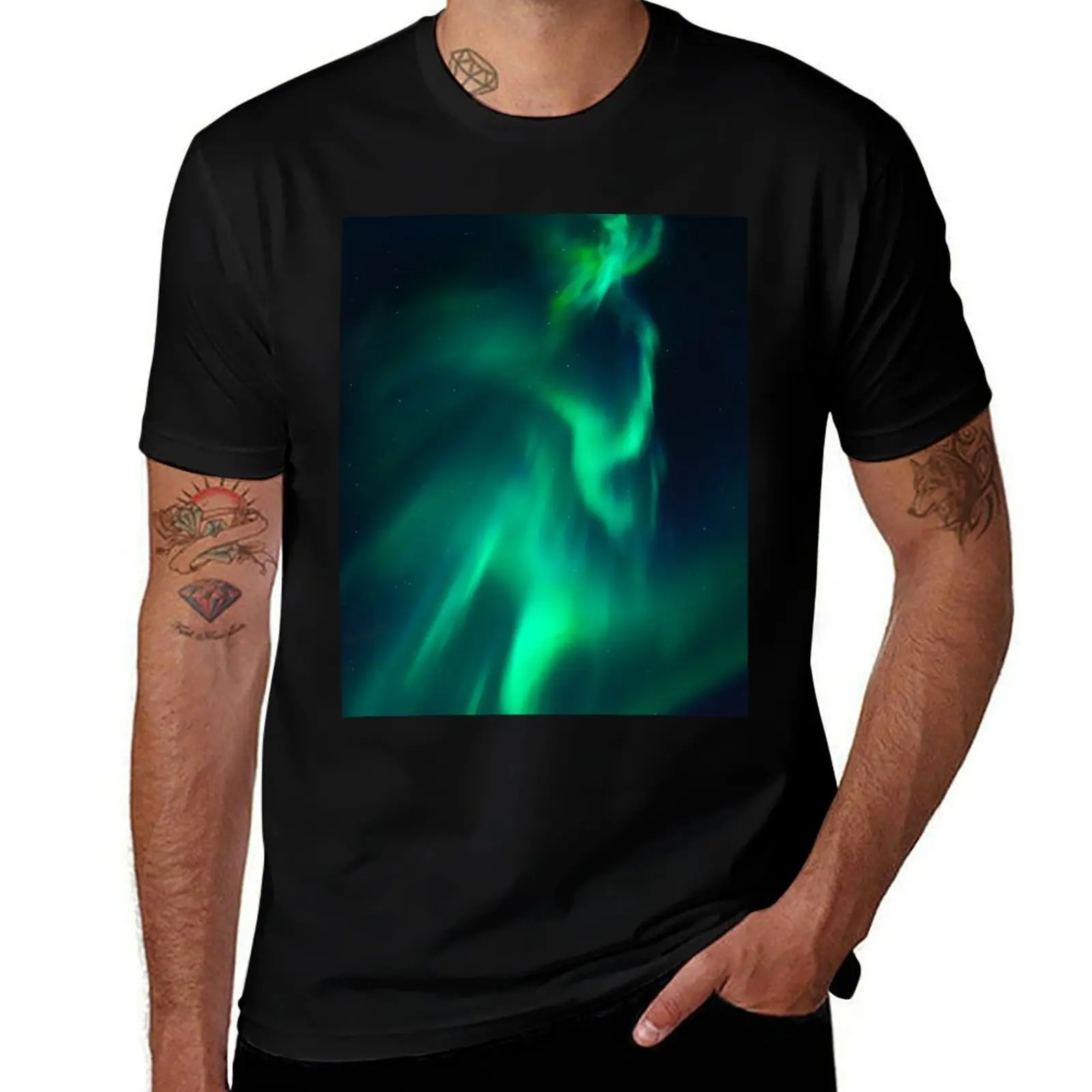 

Northern Lights, Aurora Borealis, Night Sky, Green, Alaska T-Shirt funny costumes vintage t shirts mens big and tall t shirts