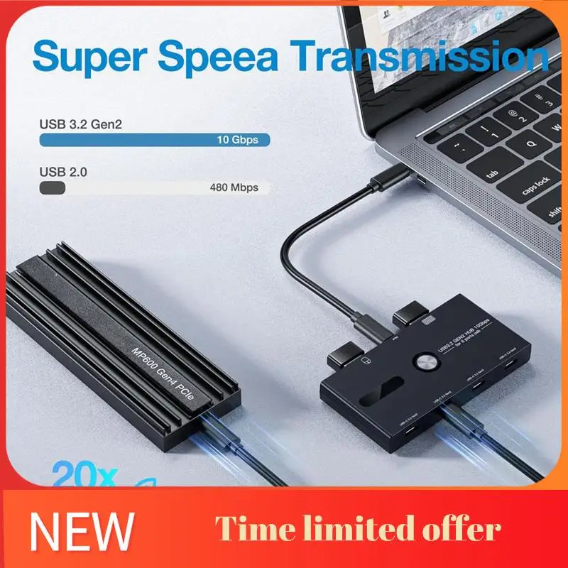 ABHU 10Gbps USB C Hub, USB C To USB C Hub For PC, Laptop,HUB Hub 3.2 Gen2 4-Port USB C Splitter
