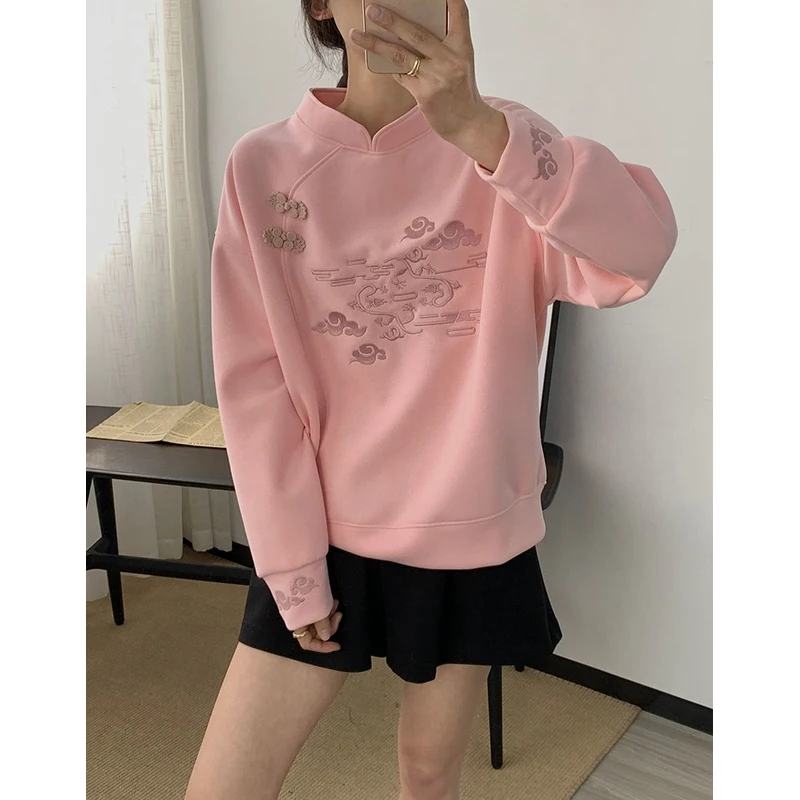 Loose Long Sve Hoodie Women's Faionable Traditional Chinese Sle Comfortable Quali round Ne Pullover Top