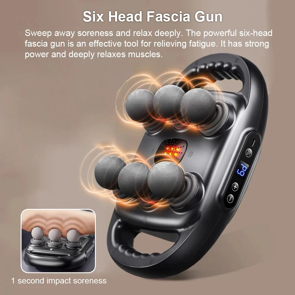 

2025 Professional Fascia Massage Gun 6 Attachments for Muscle Relief in Back Shoulders Calf Waist Back Body Relaxation Massager