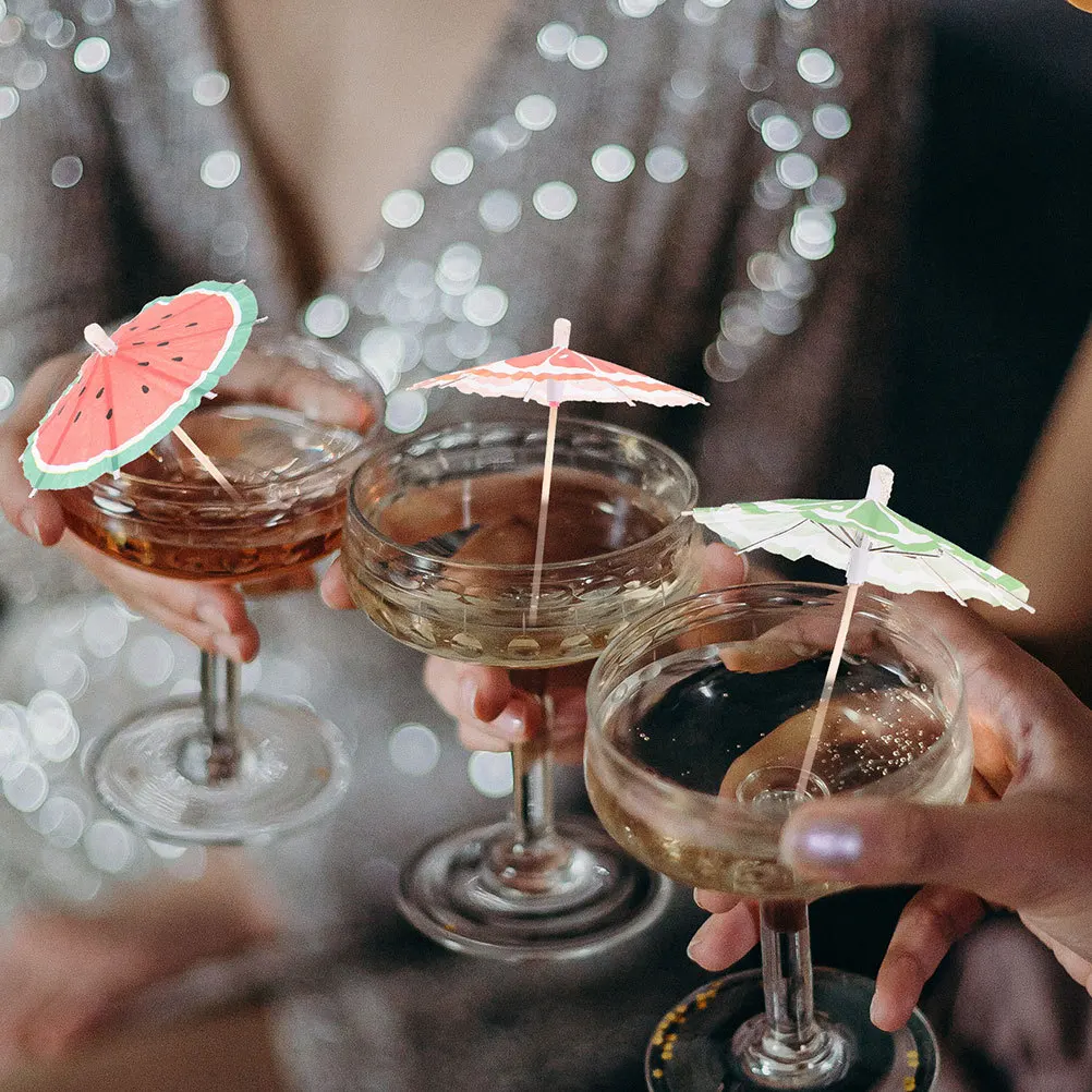 

100Pcs Mini Umbrellas for Drinks Fruit Picks Safe Wooden Material Creative Design Cocktail Umbrellas for Drinks