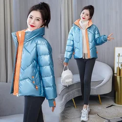 2024 New Winter Jacket Women Parkas Glossy Down Cotton Padded Parka Female Jacket Short Stand-up Collar Slim Warm Outwear Lady