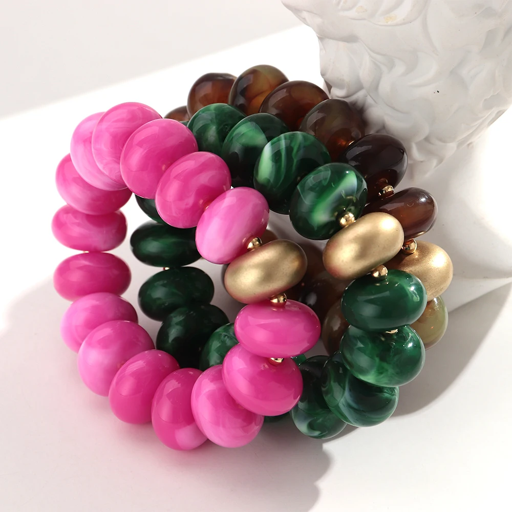 Boho Buntes Abakus-Armband mit Elastischen Perlen für Damen, Modisches Stapelbares Harz-Acryl Flachkreis-Armband mit Goldenem Abstandhalter, Schmuckgeschenk – Detail 4