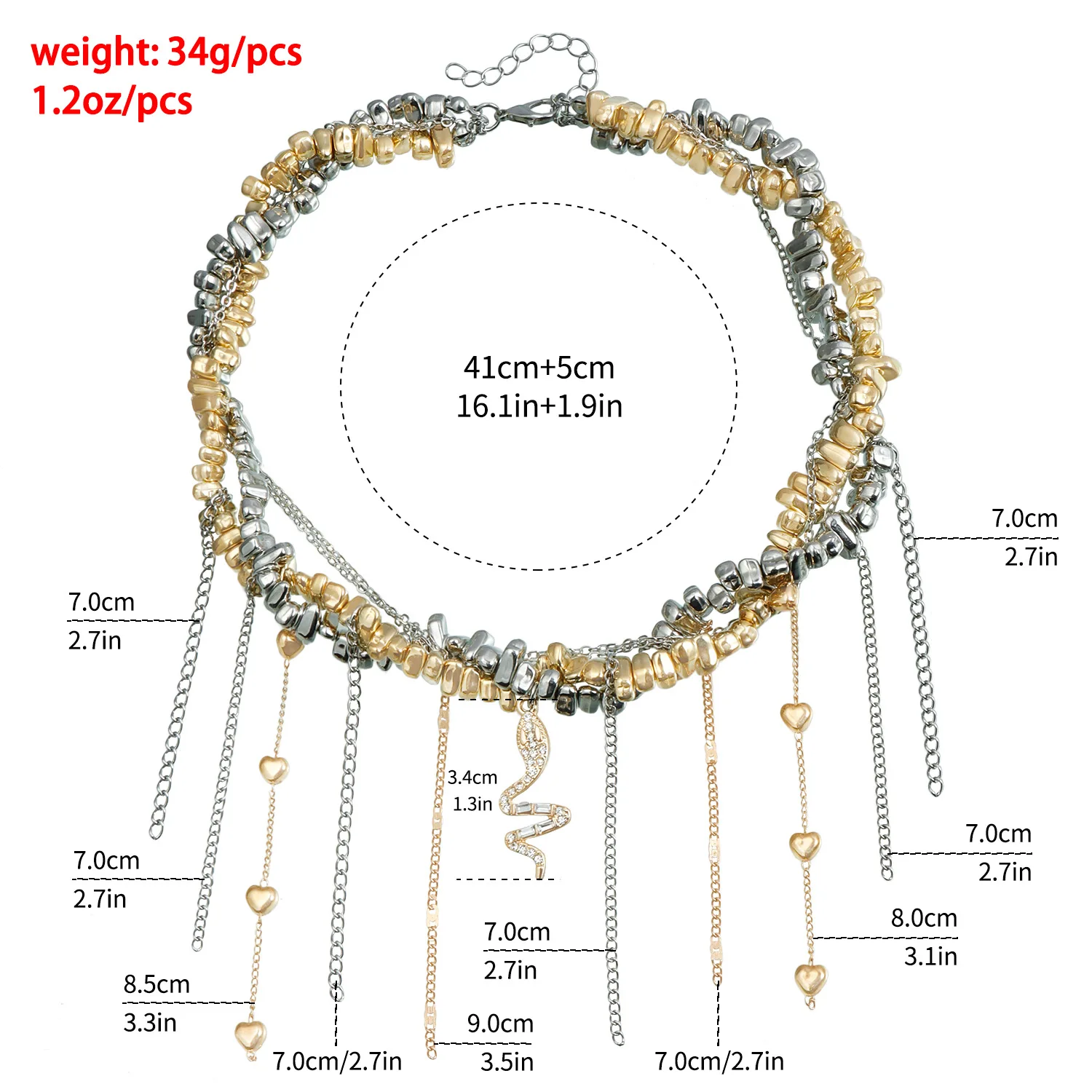 Fashion Vintage Tassels Zircon Heart Pendant Necklace For Women Female Boho Geometric Baroque Transparent Crystal Chain Jewelry