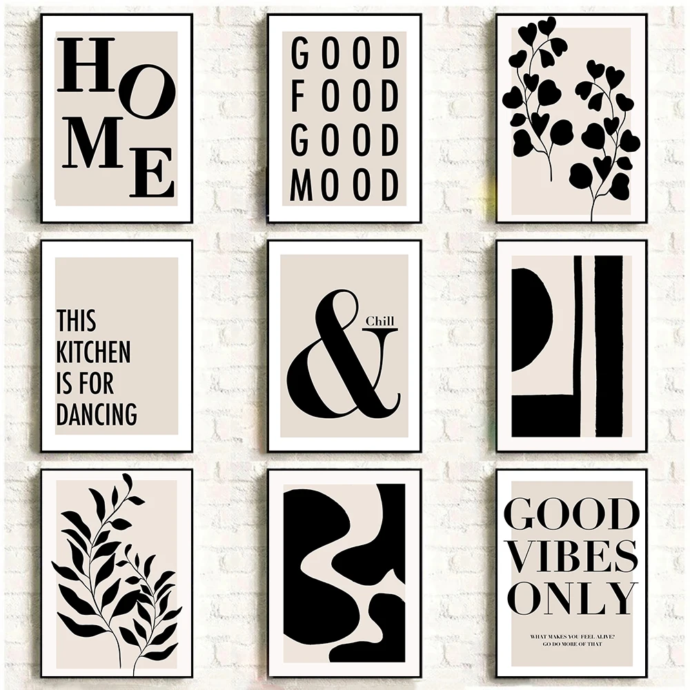 Póster Abstracto de Arte Lineal Minimalista de Estilo Bohemio Moderno, Cuadros de Lienzo, Arte de Pared, Decoración para Cocina