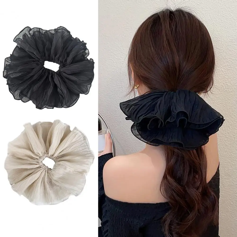 Elastic Hair Tie Double Layered Fabric Hair Rings for Women Elastic Simple Ponytail Scrunchies in Solid Colors