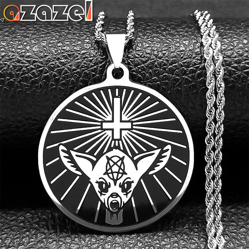 

Goth Fawn Elk Deer Necklace for Women Men Stainless Steel Inverted Cross Pentagram Satan Necklaces Satan Jewelry Gift N2751S08