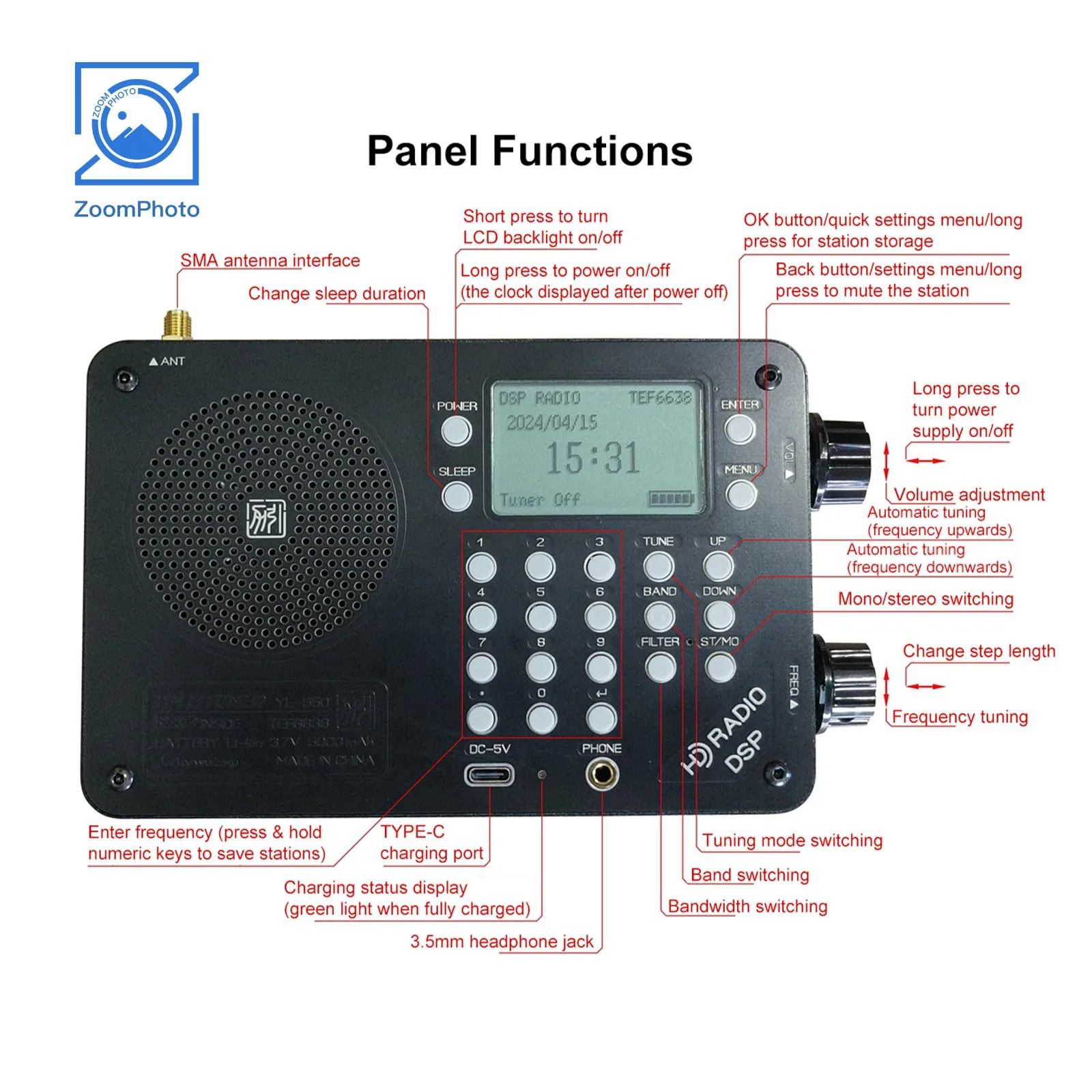 Полнодиапазонное радио HamGeek TEF6638 DSP, Цифровая настройка, радио YL-550 FM/LW/MW/SW с экраном