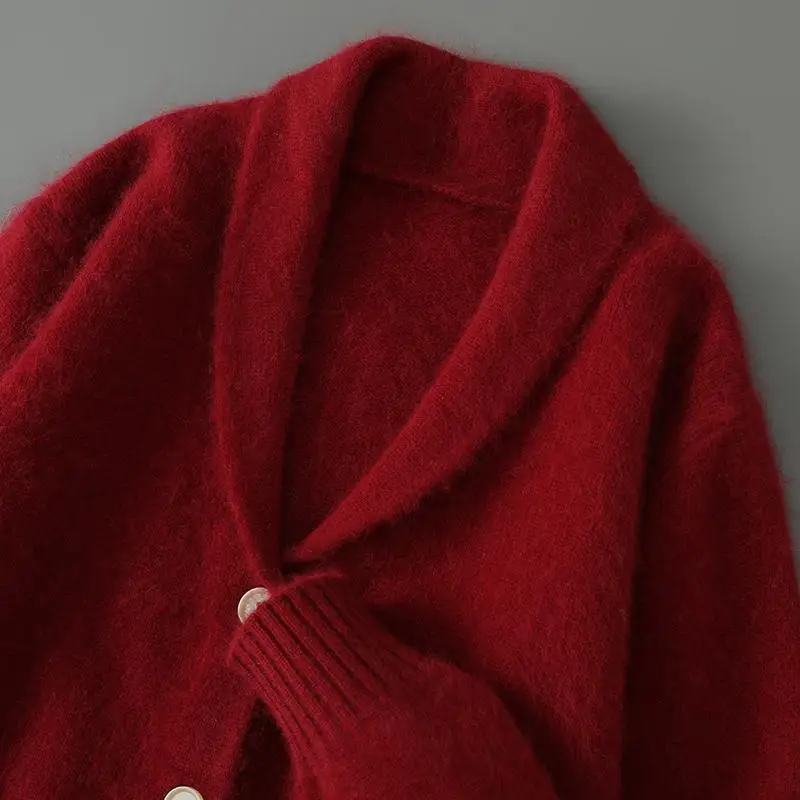 

100% утолщенный свободный теплый свитер из 100% чистой норки, куртка с v-образным вырезом, повседневный деловой вязаный свитер