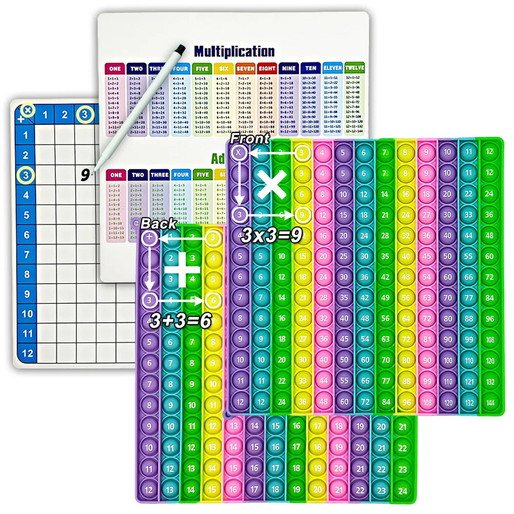 Multiplication Addition 1-12 Math Practice Activity Pop Games Erasable Cards Pen, Montessori Stationery Educational Toys for Kid