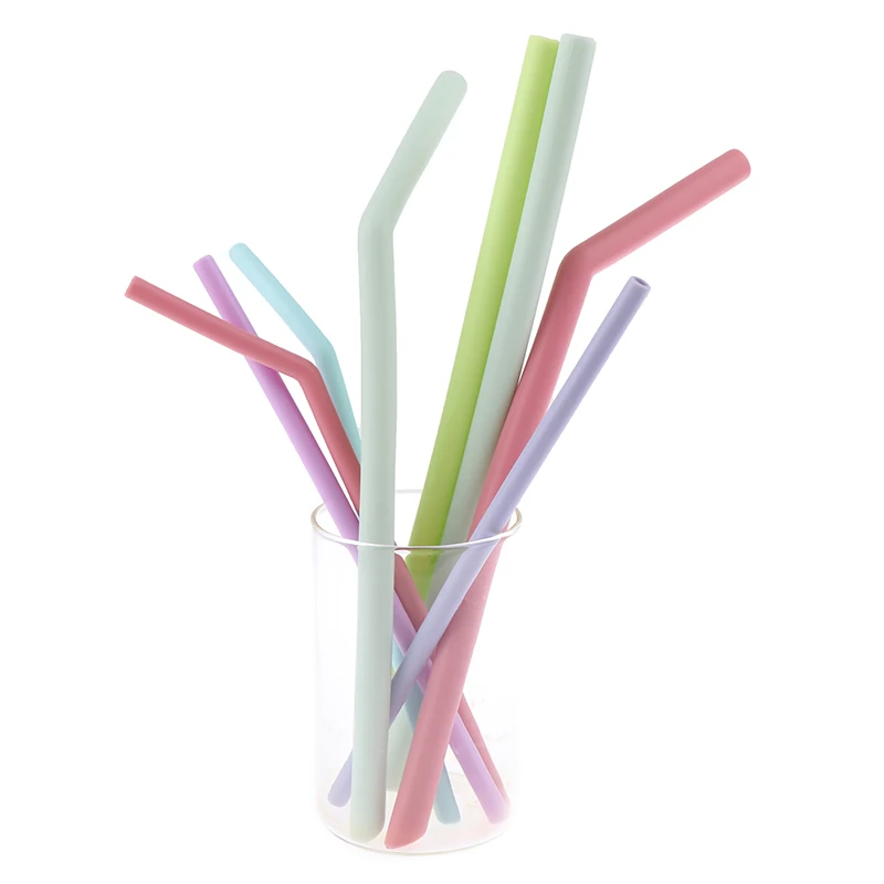 For Children's Party Bar Accessories 6 Pcs Reusable Food Grade Silicone Straws Straight Bent Multicolor Drinking Straw