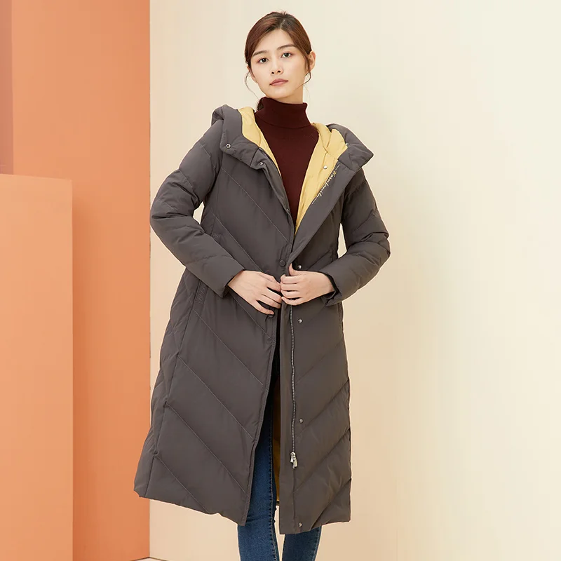 Chericom 冬用ミッドレングスダウンジャケット 90 ダックダウン 2025 フード付きシェブロンキルティングパターン厚手パッド入りパファーコート Y269091Y