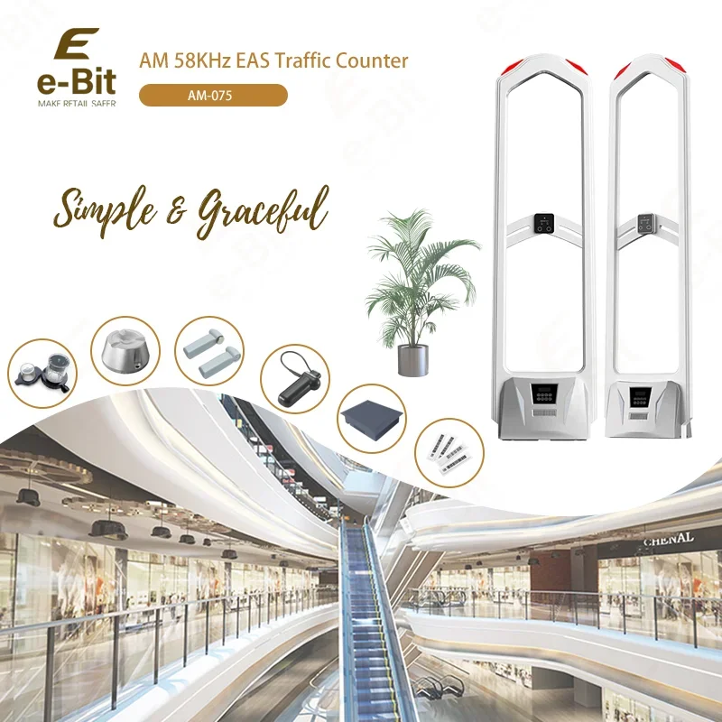 Fashion White ABS material AM 58KHz anti-theft alarm antenna Integrated EAS System Traffic Counter for Supermarket Retail store