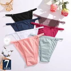 FINETOO 7Pcs/Set Women's Cotton Panties Underwear Metal Buckle Briefs M-2XL Female Underpant Low Waist Woman Sexy Panty Lingerie